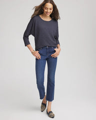 Textured Denim-Motif Tapered-Hem Top Denim - Chico's