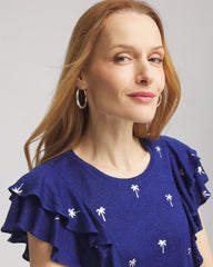 Foiled Flutter-Sleeve Linen Tee Blue Casa - Chico's