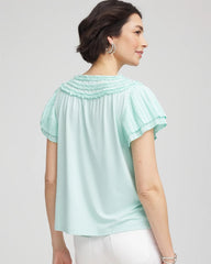 Touch of Cool™ Layered Pleated Flutter Tee Teal Waters - Chico's