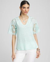 Linen Crochet Lace Short Sleeve Tee Teal Waters - Chico's