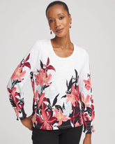 Floral-Motif Smocked Cotton-Slub Tee Alabaster - Chico's
