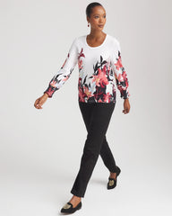 Floral-Motif Smocked Cotton-Slub Tee Alabaster - Chico's