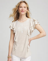Embroidered Flutter-Sleeve Tee River Rock - Chico's