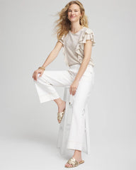 Embroidered Flutter-Sleeve Tee River Rock - Chico's