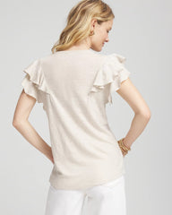 Embroidered Flutter-Sleeve Tee River Rock - Chico's