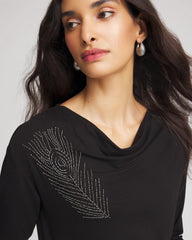 Embellished Cowlneck Dolman Tee Black - Chico's