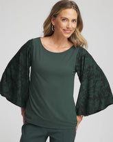 Touch of Cool™ Burnout Angel-Sleeved Top Darkest Spruce - Chico's