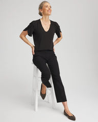 Petal-Sleeve Voop Neck Tee Black - Chico's