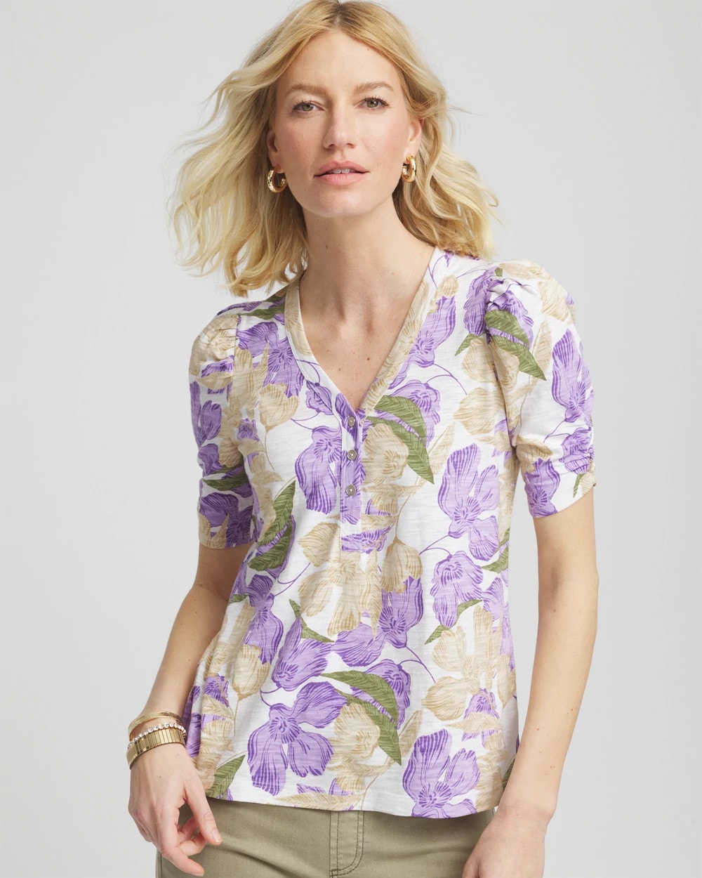 Floral Slub Henley Tee Alabaster - Chico's