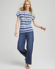 Stripe Modern Cap Sleeve Tee Paradiso Blue - Chico's