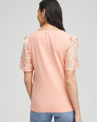 Floral Sleeved Square-Neck Tee Coral Blossom - Chico's