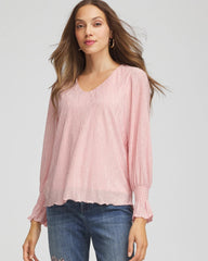 Crinkle Bodre Voop Neck Top Blushed - Chico's