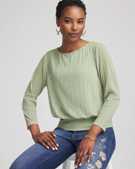 Touch of Cool™ Textured Banded-Hem Top Sage Meadow - Chico's