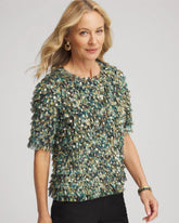 Foiled Mesh Ruffle Crop Tee Darkest Spruce - Chico's