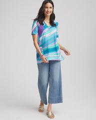 Sea Print Short Sleeve Forward-Seam Tee Paradiso Blue - Chico's