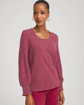 Smocked-Sleeve Cotton-Slub Tee Russet Red - Chico's