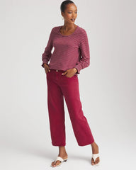 Smocked-Sleeve Cotton-Slub Tee Russet Red - Chico's