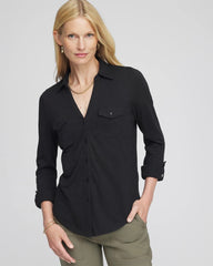 Collared Henley Shirt Black - Chico's