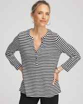 Striped Slub Splitneck Henley Tee Black - Chico's