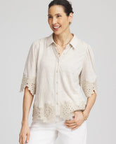 Crochet Trim Linen Shirt River Rock - Chico's