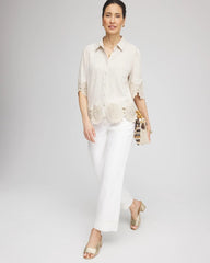 Crochet Trim Linen Shirt River Rock - Chico's