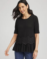 Chevron Sequin Peplum Linen Tee Black - Chico's