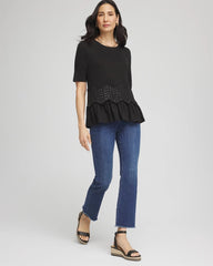 Chevron Sequin Peplum Linen Tee Black - Chico's
