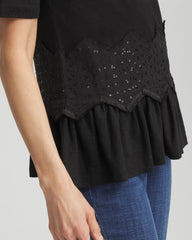 Chevron Sequin Peplum Linen Tee Black - Chico's