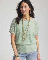 Jacquard Banded Hem Top Moroccan Mint - Chico's