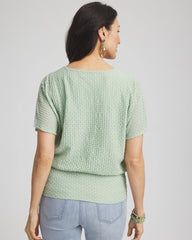 Jacquard Banded Hem Top Moroccan Mint - Chico's