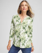 Printed Slub Splitneck Henley Tee Sage Meadow - Chico's