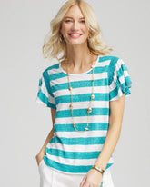 Linen Metallic Striped Flutter-Sleeve Tee Seaspray - Chico's