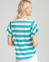 Linen Metallic Striped Flutter-Sleeve Tee Seaspray - Chico's