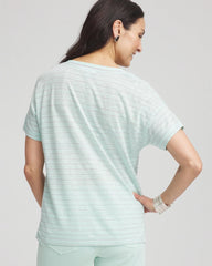 Striped Sweater-Trim Linen Tee Teal Waters - Chico's