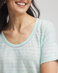 Striped Sweater-Trim Linen Tee Teal Waters - Chico's