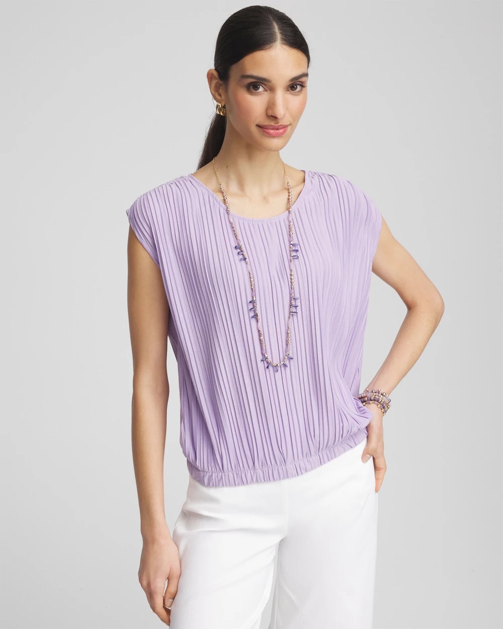 Pleated Bubble-Hem Tee Gentle Lavender - Chico's