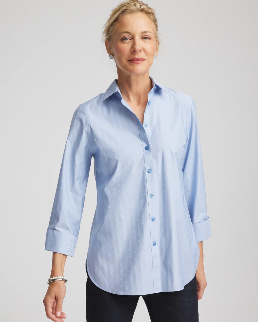 No Iron™ Striped Jacquard Sateen Shirt Tidal Blue - Chico's
