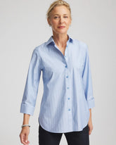 No Iron™ Striped Jacquard Sateen Shirt Tidal Blue - Chico's