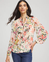 Floral Jacquard Tie-Front Blouse Cashew - Chico's