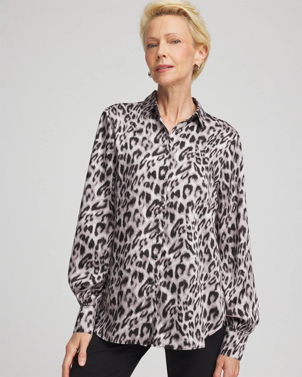 Faux Silk Snowy Animal Shirt Dove Gray - Chico's
