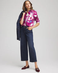 No Iron™ Floral-Paint-Print Shirt Cobalt Stone - Chico's