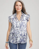 Butterfly Ruffle Collar Blouse Pale Turq Blue - Chico's