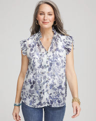 Butterfly Ruffle Collar Blouse Pale Turq Blue - Chico's