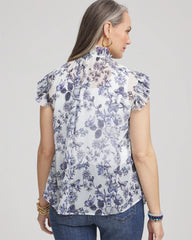 Butterfly Ruffle Collar Blouse Pale Turq Blue - Chico's