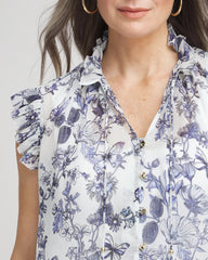 Butterfly Ruffle Collar Blouse Pale Turq Blue - Chico's