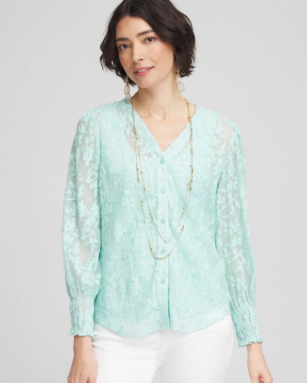 Floral Soutache V-Neck Blouse Teal Waters - Chico's