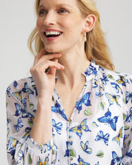 Ruffle Collar Butterfly Burnout Blouse Blue Casa - Chico's