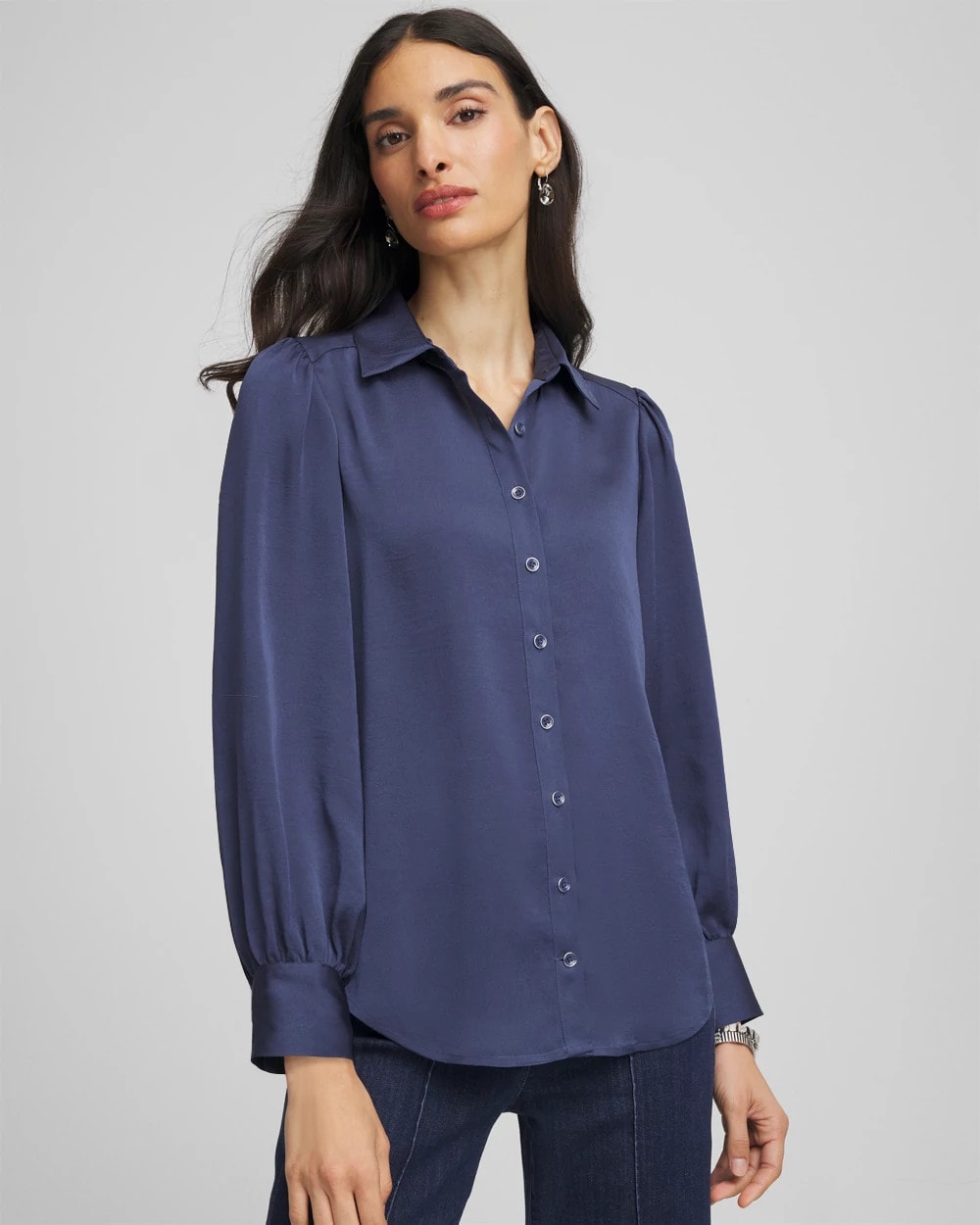 Puff Sleeve Satin Blouse Indigo Sky - Chico's
