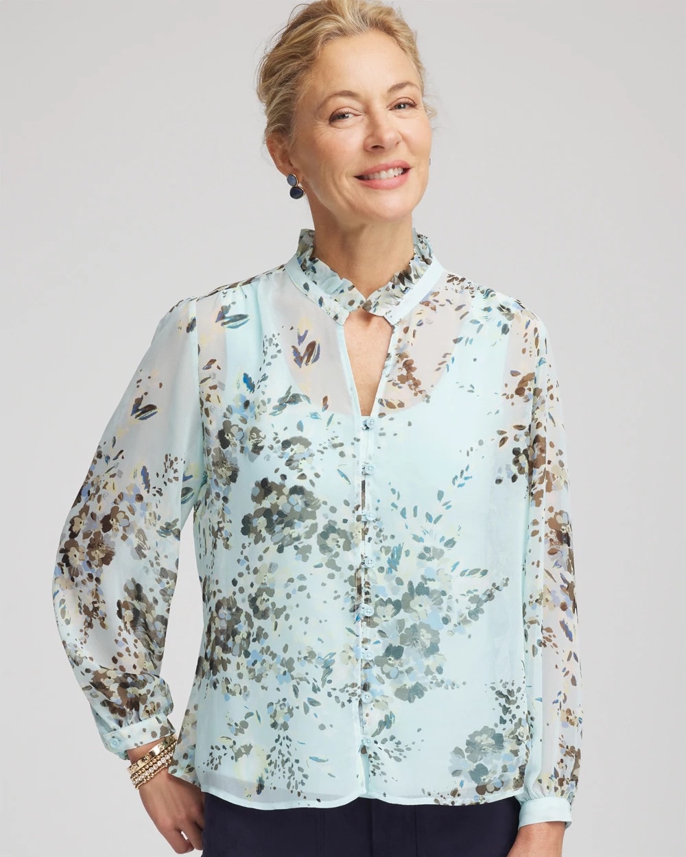 Floral Georgette Peasant Blouse Blue Menthe - Chico's
