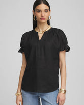 Linen Flutter-Sleeve Popover Top Black - Chico's